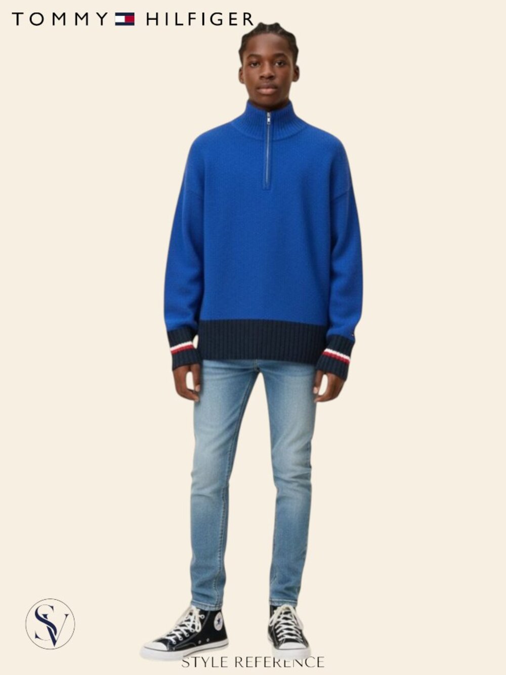 NWT Tommy Hilfiger Blue Ribbed Mock Neck Zip Pullover Sweater Size M
